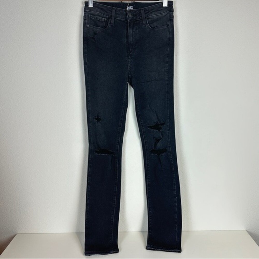 Paige Hoxton Crop Rollup Black Distressed Jeans 26